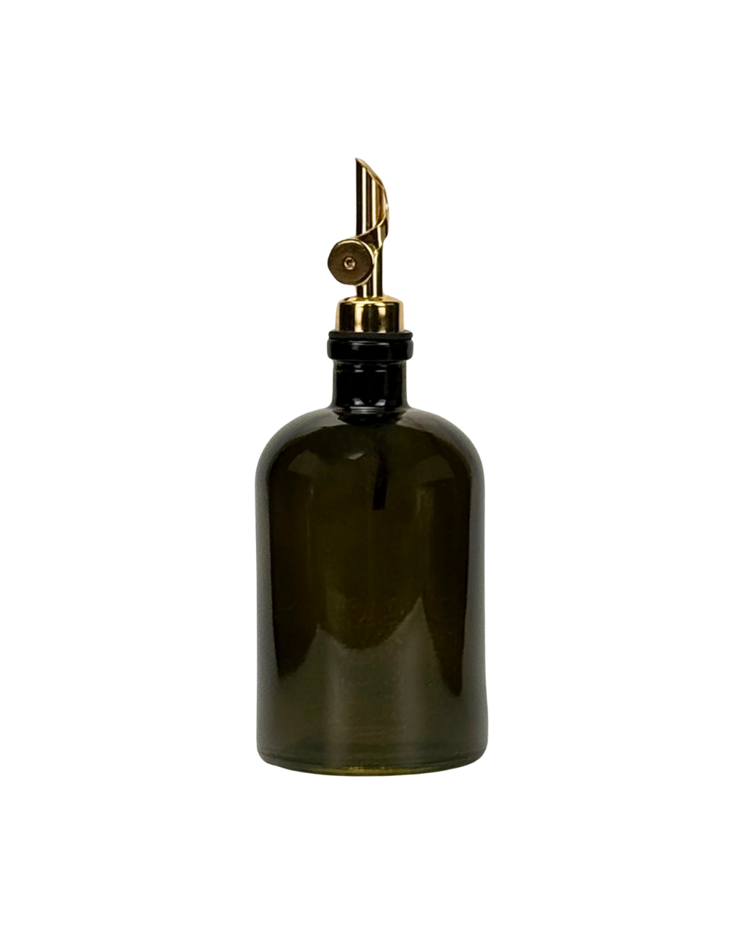 Vintage Green Glass Bottle with Gold Pour Spout