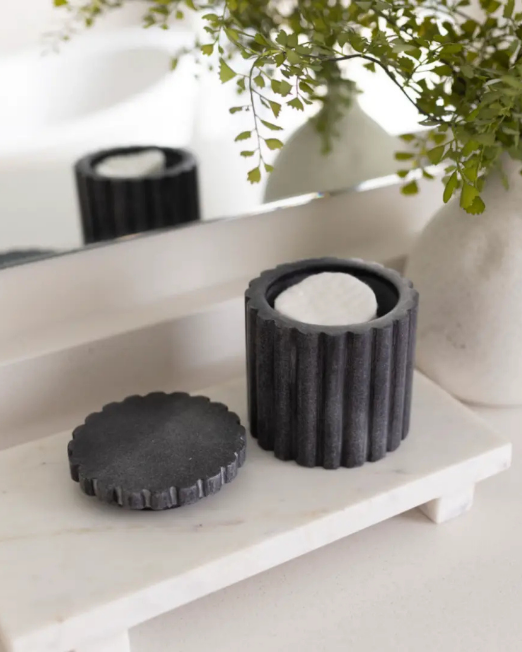 Black Marble Fluted Jar Canister