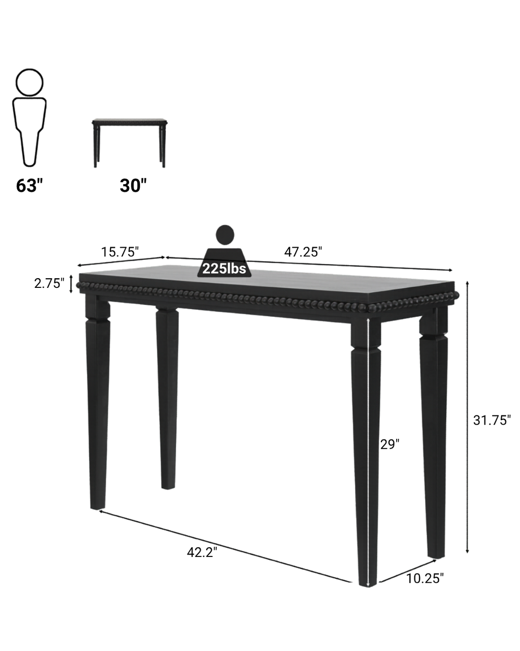 Console Table with Beaded Trim