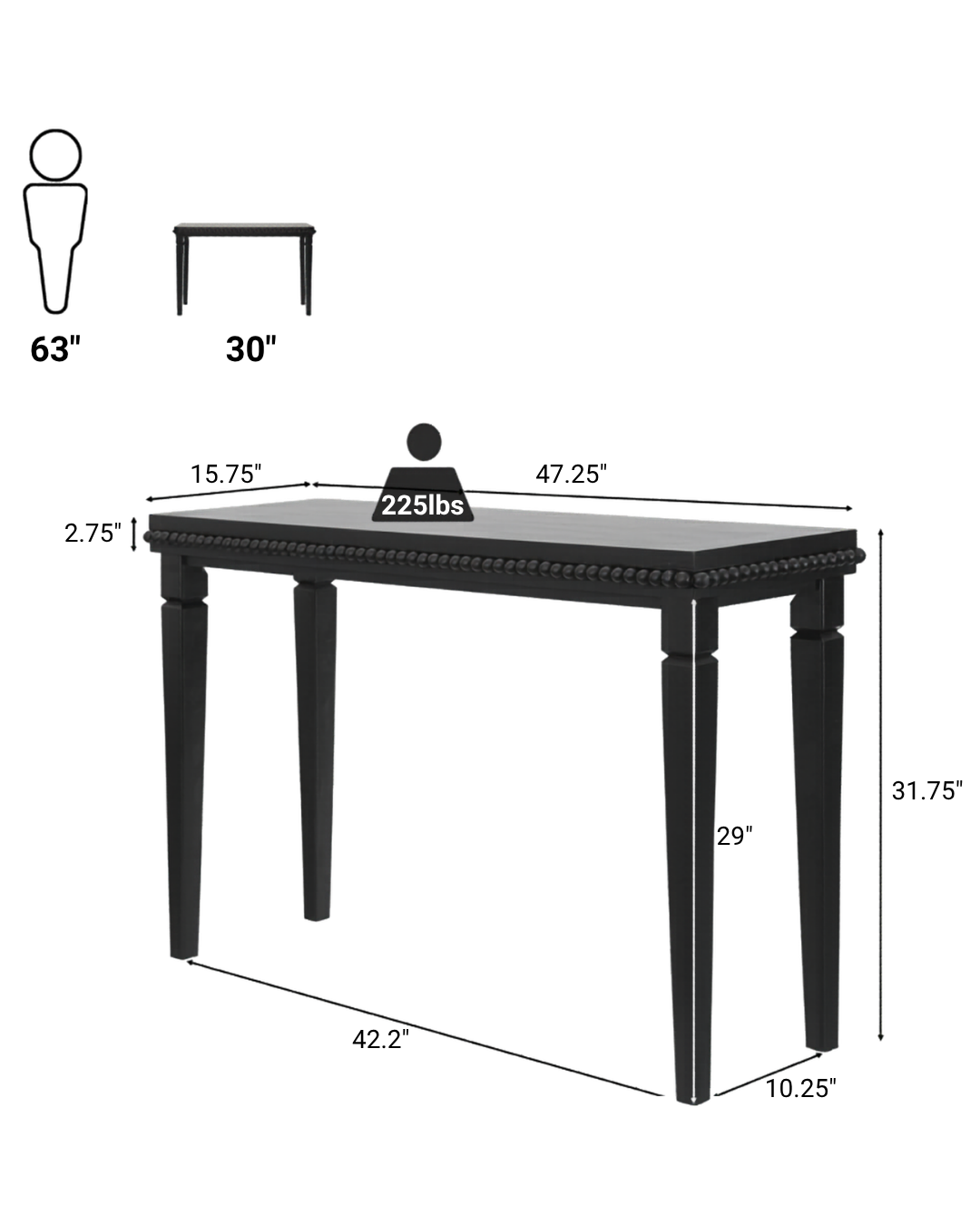 Console Table with Beaded Trim