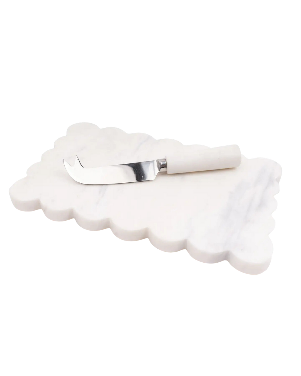 White Marble Scalloped Cheese Board & Knife Set