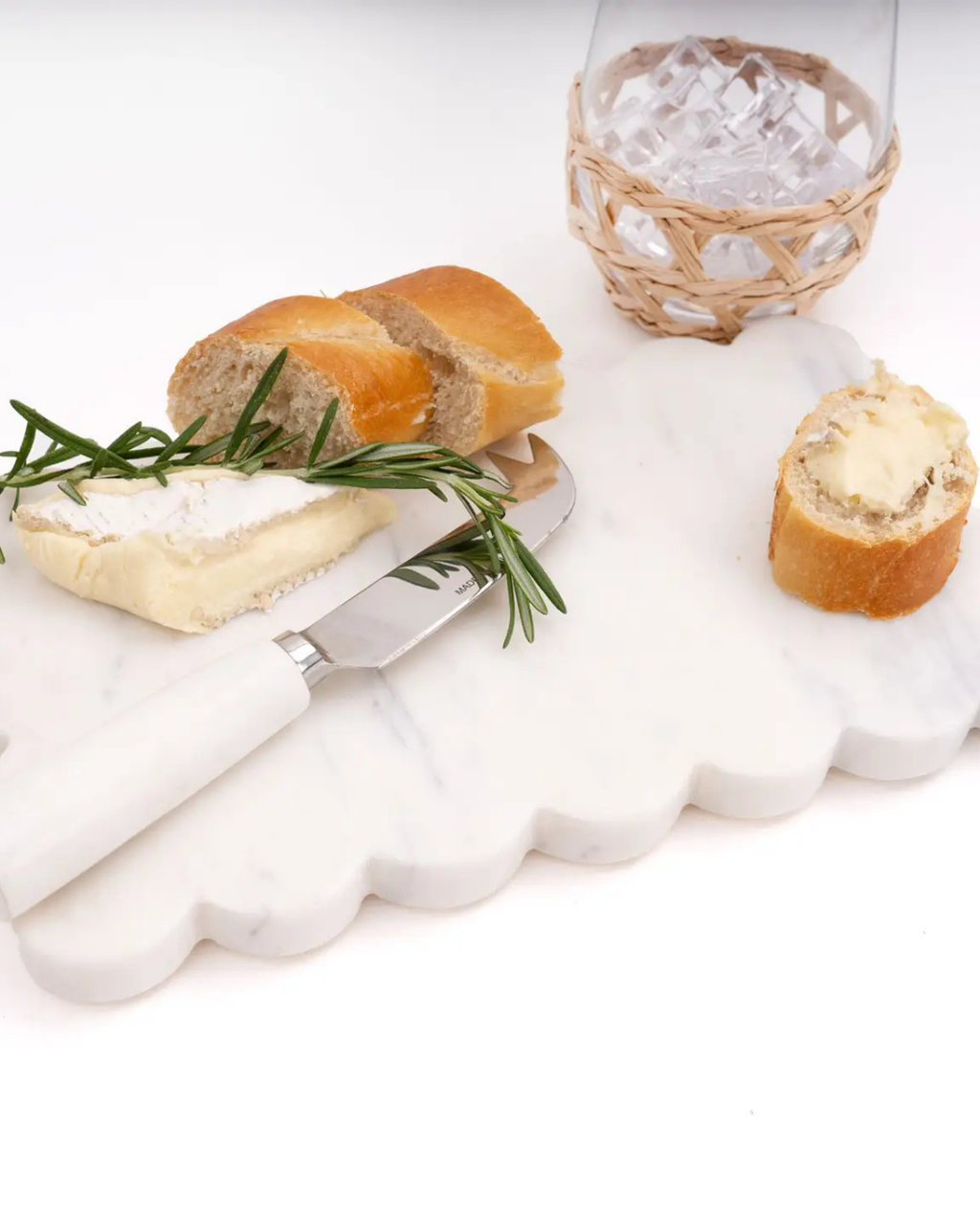 White Marble Scalloped Cheese Board & Knife Set