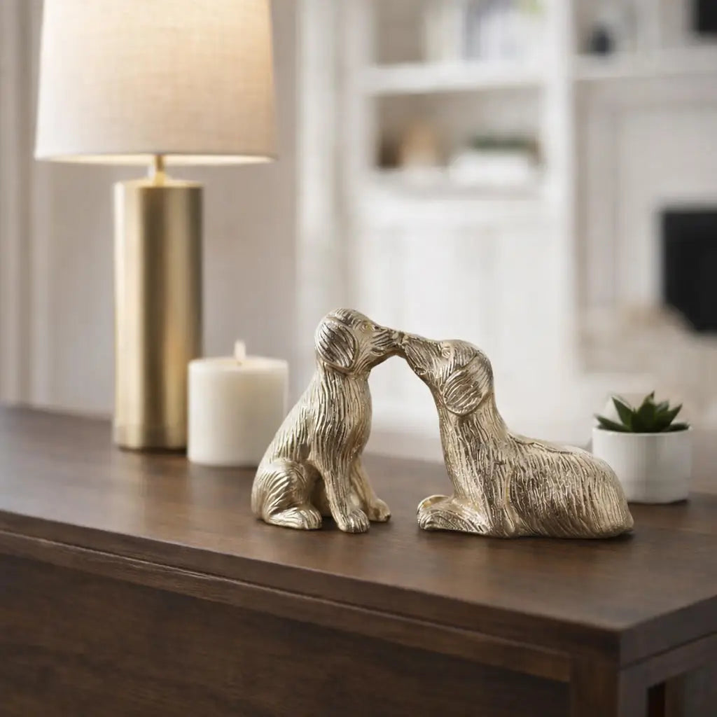 Metallic Gold Kissing Dogs Sculpture